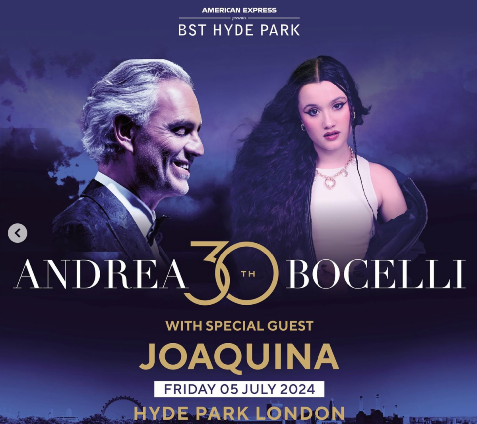 Joaquina cantará junto a Andrea Bocelli en Londres